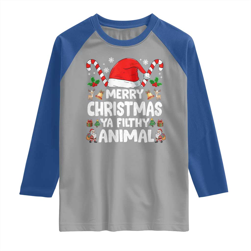 Merry Christmas Ya Filthy Animal Raglan Shirt Funny Home Xmas Alone Movie Pajama TS10 Sport Gray Royal Print Your Wear