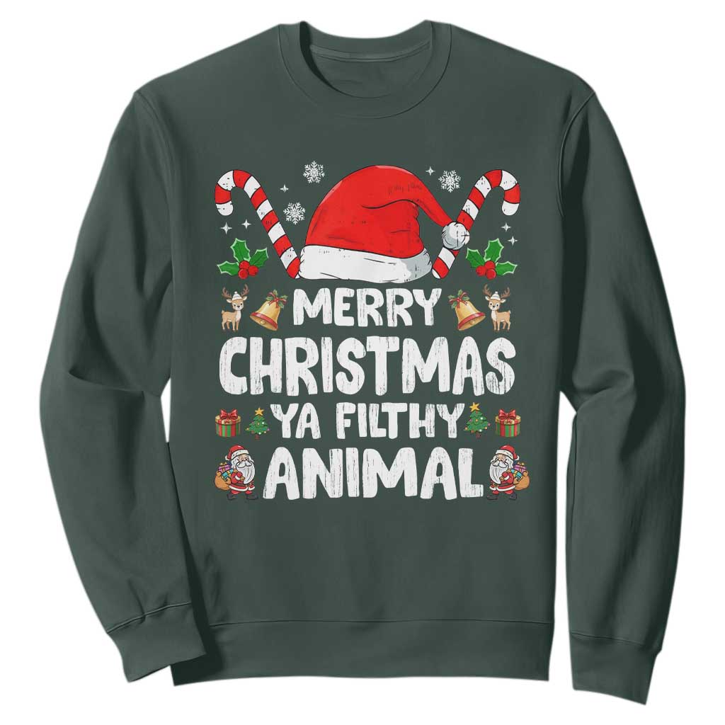 Merry Christmas Ya Filthy Animal Sweatshirt Funny Home Xmas Alone Movie Pajama TS10 Dark Forest Green Print Your Wear