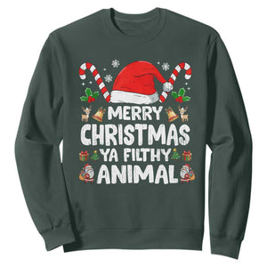 Merry Christmas Ya Filthy Animal Sweatshirt Funny Home Xmas Alone Movie Pajama TS10 Dark Forest Green Print Your Wear