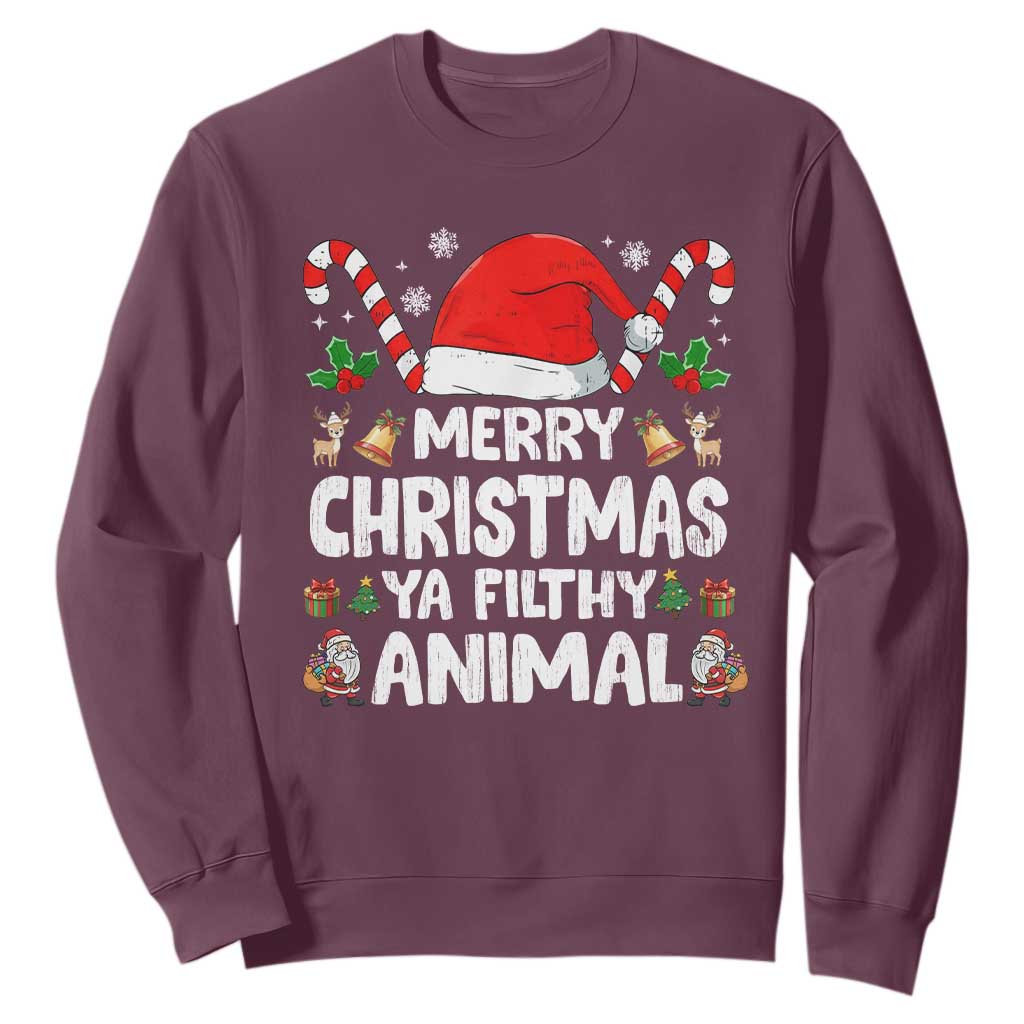 Merry Christmas Ya Filthy Animal Sweatshirt Funny Home Xmas Alone Movie Pajama TS10 Maroon Print Your Wear