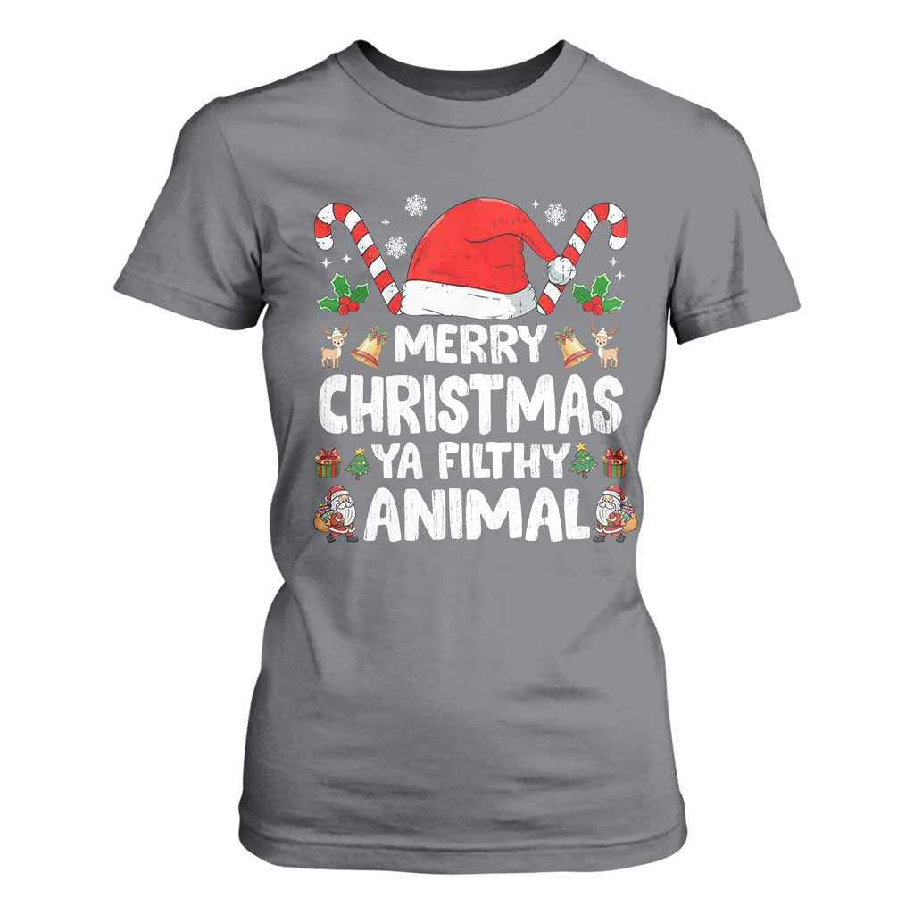 Merry Christmas Ya Filthy Animal T Shirt For Women Funny Home Xmas Alone Movie Pajama TS10 Charcoal Print Your Wear