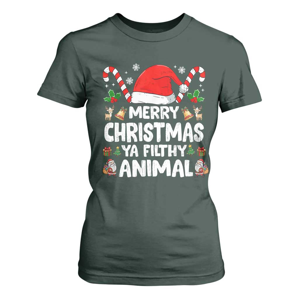 Merry Christmas Ya Filthy Animal T Shirt For Women Funny Home Xmas Alone Movie Pajama TS10 Dark Forest Green Print Your Wear