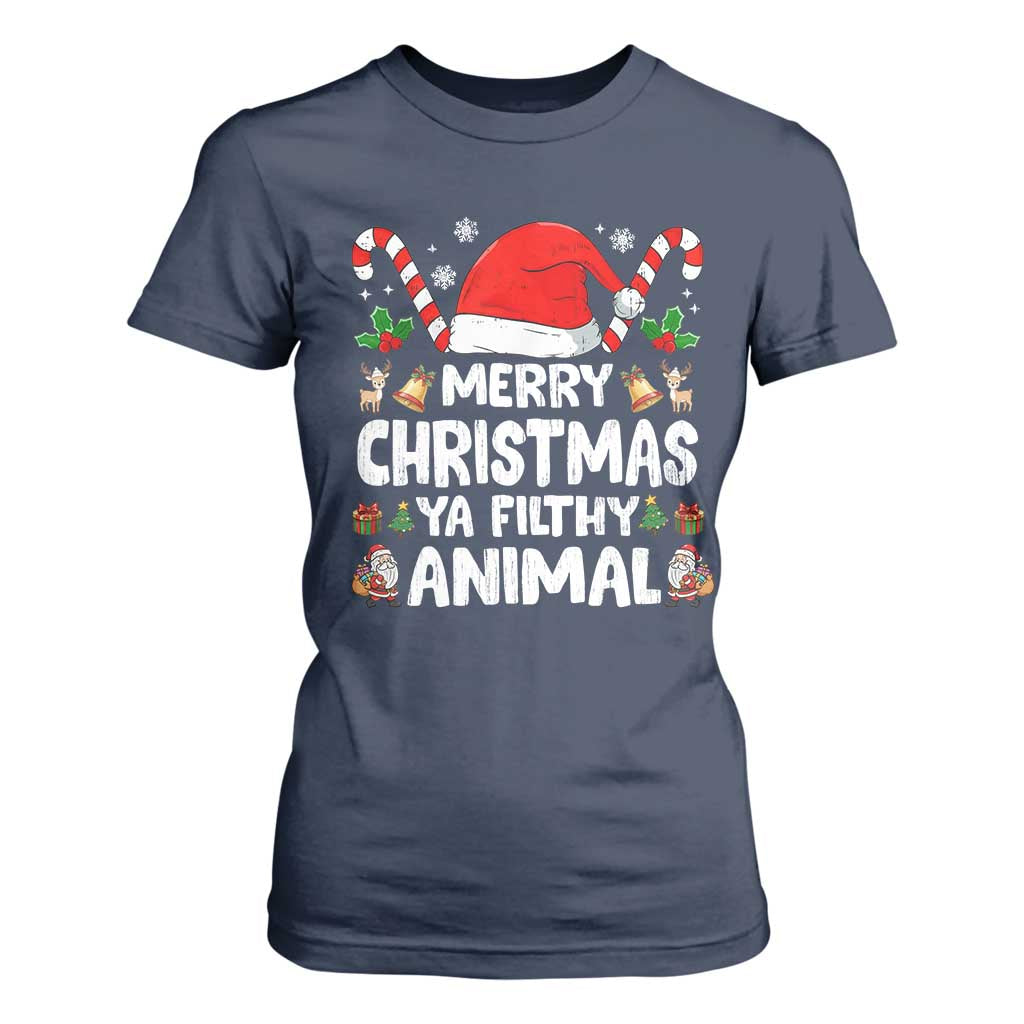 Merry Christmas Ya Filthy Animal T Shirt For Women Funny Home Xmas Alone Movie Pajama TS10 Navy Print Your Wear