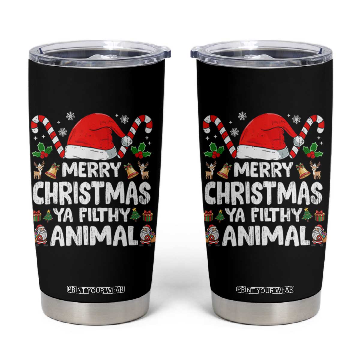 Merry Christmas Ya Filthy Animal Tumbler Cup Funny Home Xmas Alone Movie Pajama TS10 Black Print Your Wear