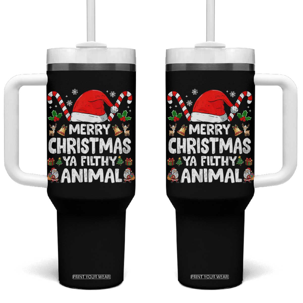 Merry Christmas Ya Filthy Animal Tumbler With Handle Funny Home Xmas Alone Movie Pajama TS10 One Size: 40 oz Black Print Your Wear