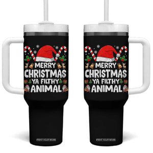 Merry Christmas Ya Filthy Animal Tumbler With Handle Funny Home Xmas Alone Movie Pajama TS10 One Size: 40 oz Black Print Your Wear