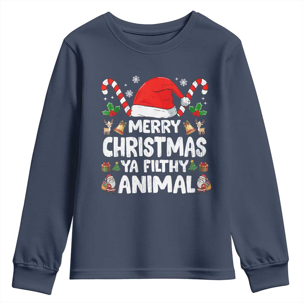Merry Christmas Ya Filthy Animal Youth Sweatshirt Funny Home Xmas Alone Movie Pajama TS10 Navy Print Your Wear