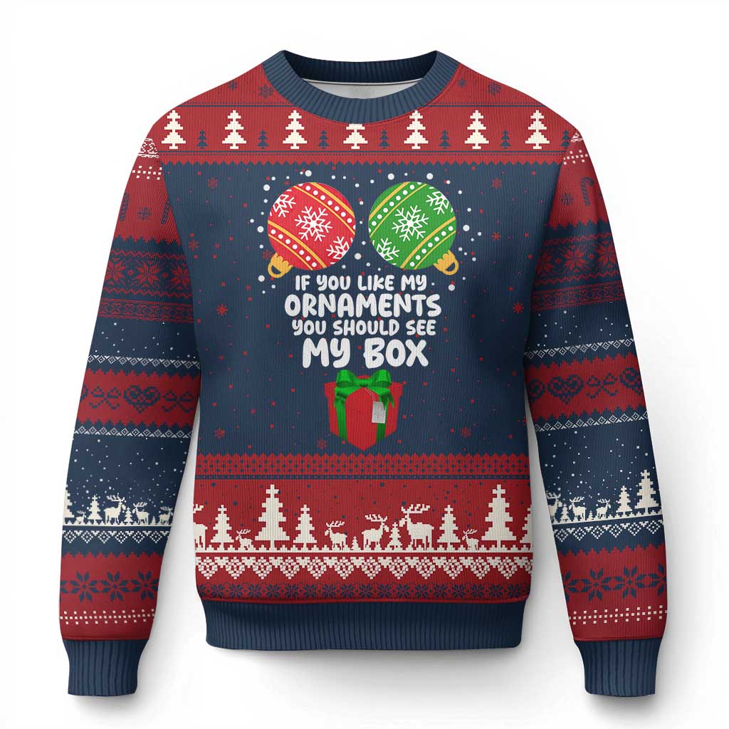 Funny Dirty Xmas Ugly Christmas Sweater If You Like My Ornaments Rude Adult Humor Xmas PJs TS10 Navy Red Print Your Wear