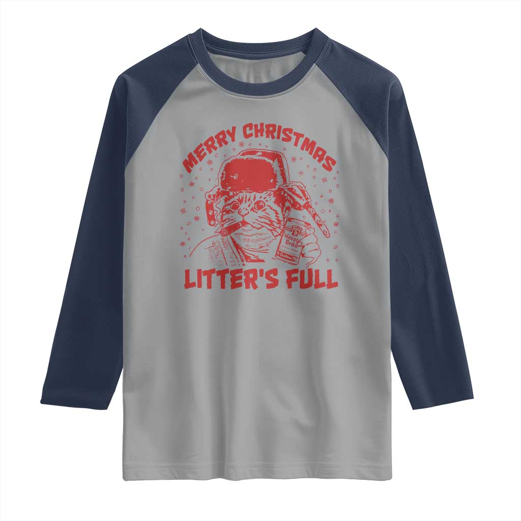 Litters Full Raglan Shirt Funny Cat Christmas Vacation TS10 Sport Gray Navy Print Your Wear