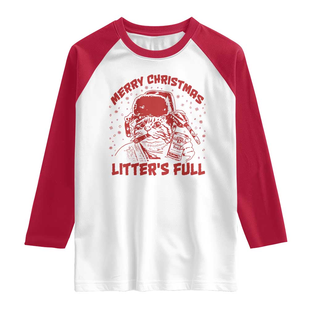 Litters Full Raglan Shirt Funny Cat Christmas Vacation TS10 White Red Print Your Wear
