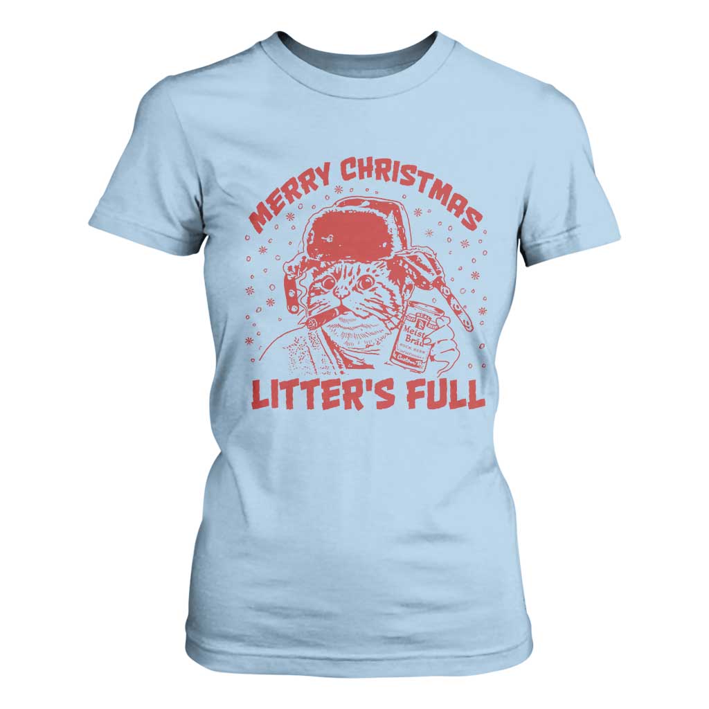 Litters Full T Shirt For Women Funny Cat Christmas Vacation TS10 Light Blue Print Your Wear