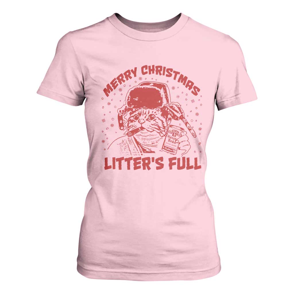 Litters Full T Shirt For Women Funny Cat Christmas Vacation TS10 Light Pink Print Your Wear