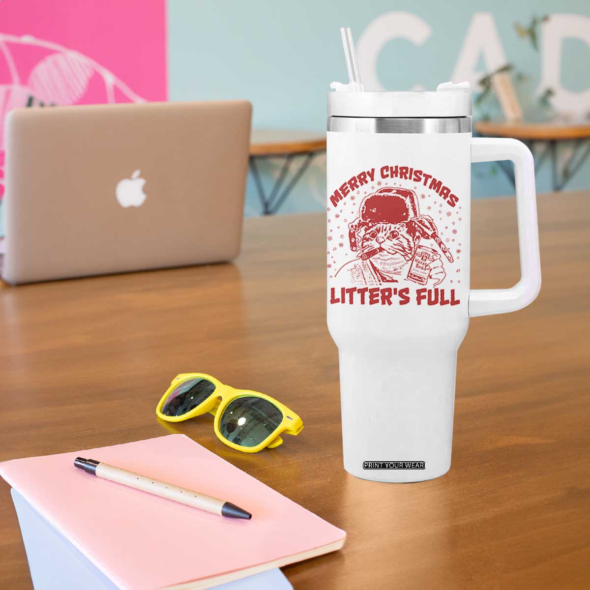 Litters Full Tumbler With Handle Funny Cat Christmas Vacation TS10 Print Your Wear