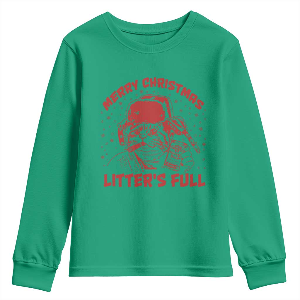 Litters Full Youth Sweatshirt Funny Cat Christmas Vacation TS10 Irish Green Print Your Wear