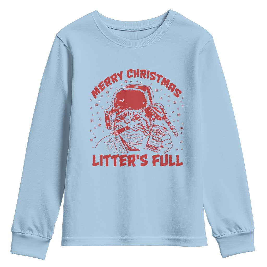 Litters Full Youth Sweatshirt Funny Cat Christmas Vacation TS10 Light Blue Print Your Wear
