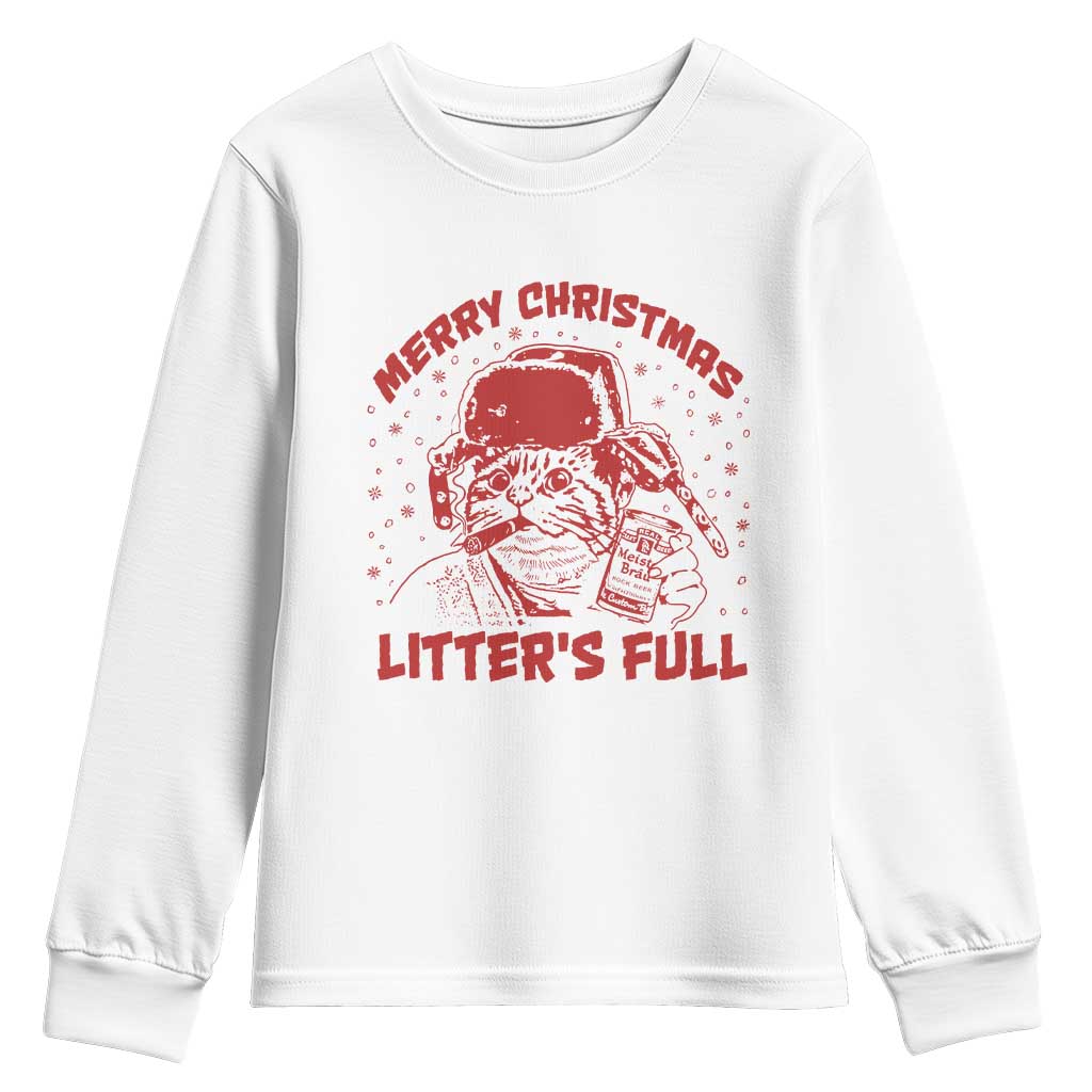 Litters Full Youth Sweatshirt Funny Cat Christmas Vacation TS10 White Print Your Wear