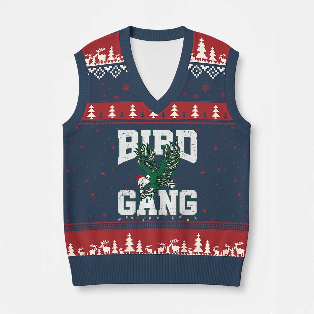 PFE Bird Gang Christmas V-Neck Knit Sweater Vest Philly Lover Santa Bird TS10 Navy Red Print Your Wear