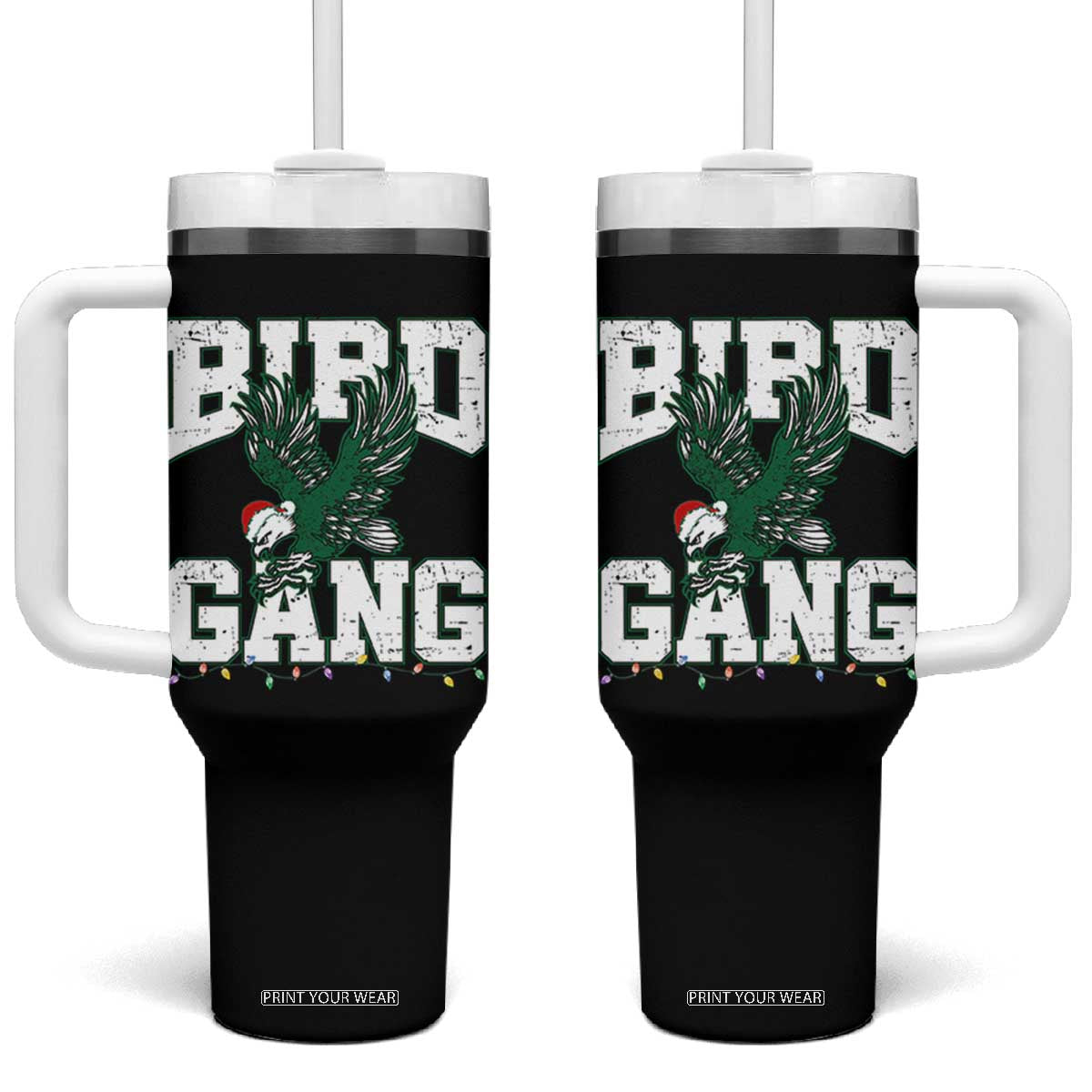 PFE Bird Gang Christmas Tumbler With Handle Philly Lover Santa Bird TS10 One Size: 40 oz Black Print Your Wear