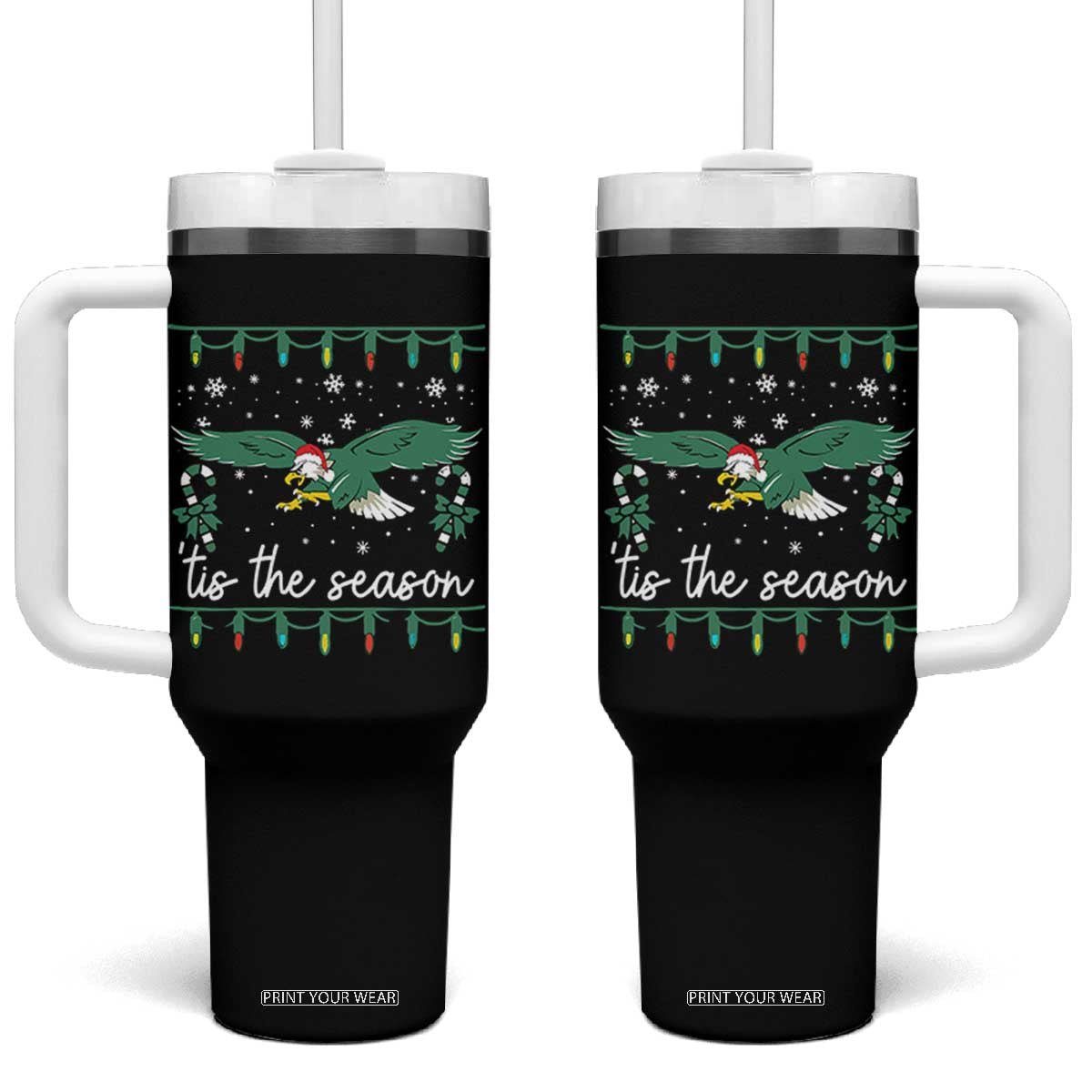 Christmas Philly Lover Tumbler With Handle Tis The Season Football Lovers EF TS10 One Size: 40 oz Black Print Your Wear