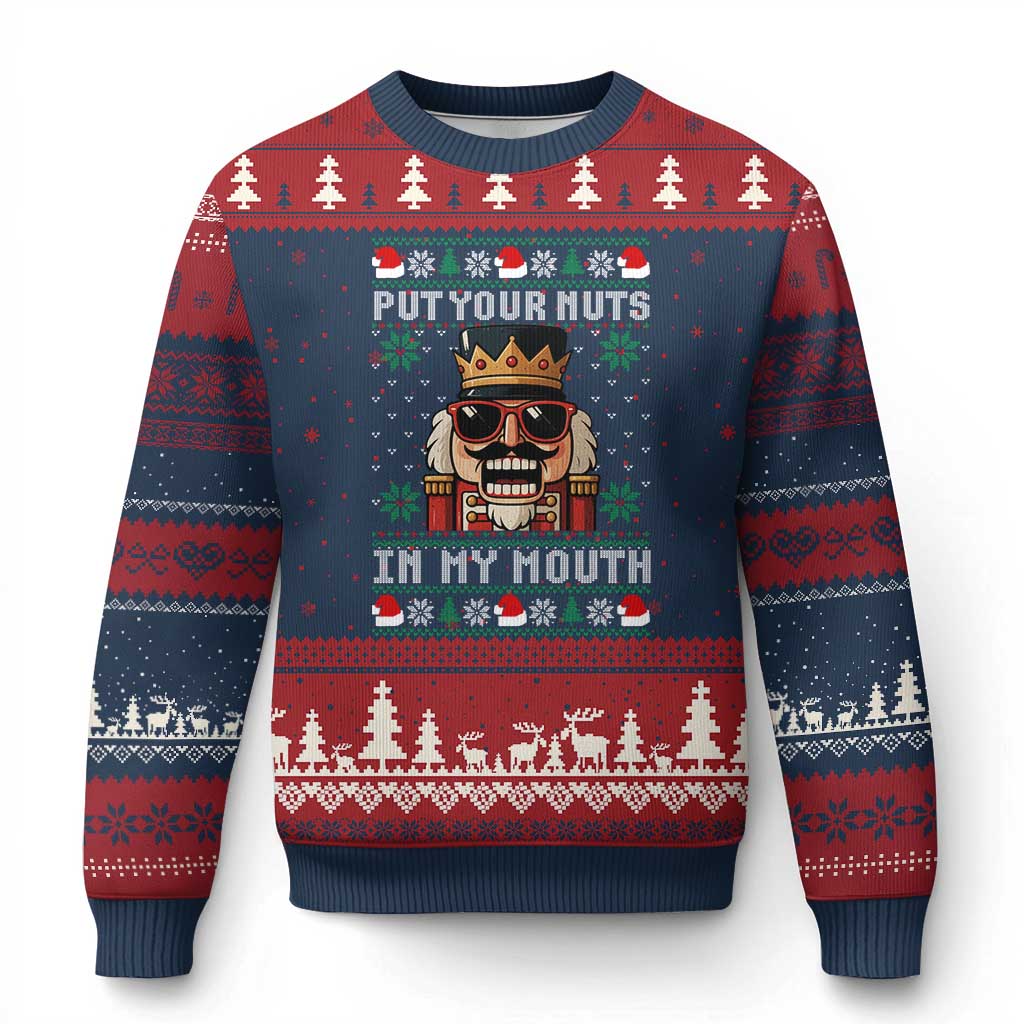 Inappropriate Xmas Ugly Christmas Sweater Funny Put Your Nuts in My Mouth Dirty Holiday TS10 Navy Red Print Your Wear