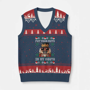 Inappropriate Xmas V-Neck Knit Sweater Vest Funny Put Your Nuts in My Mouth Dirty Holiday TS10 Navy Red Print Your Wear