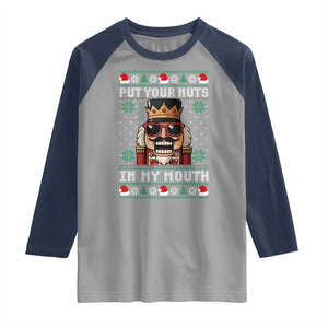 Inappropriate Christmas Raglan Shirt Funny Put Your Nuts in My Mouth Dirty Holiday TS10 Sport Gray Navy Print Your Wear