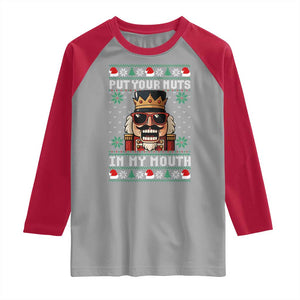 Inappropriate Christmas Raglan Shirt Funny Put Your Nuts in My Mouth Dirty Holiday TS10 Sport Gray Red Print Your Wear