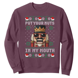 Inappropriate Christmas Sweatshirt Funny Put Your Nuts in My Mouth Dirty Holiday TS10 Maroon Print Your Wear