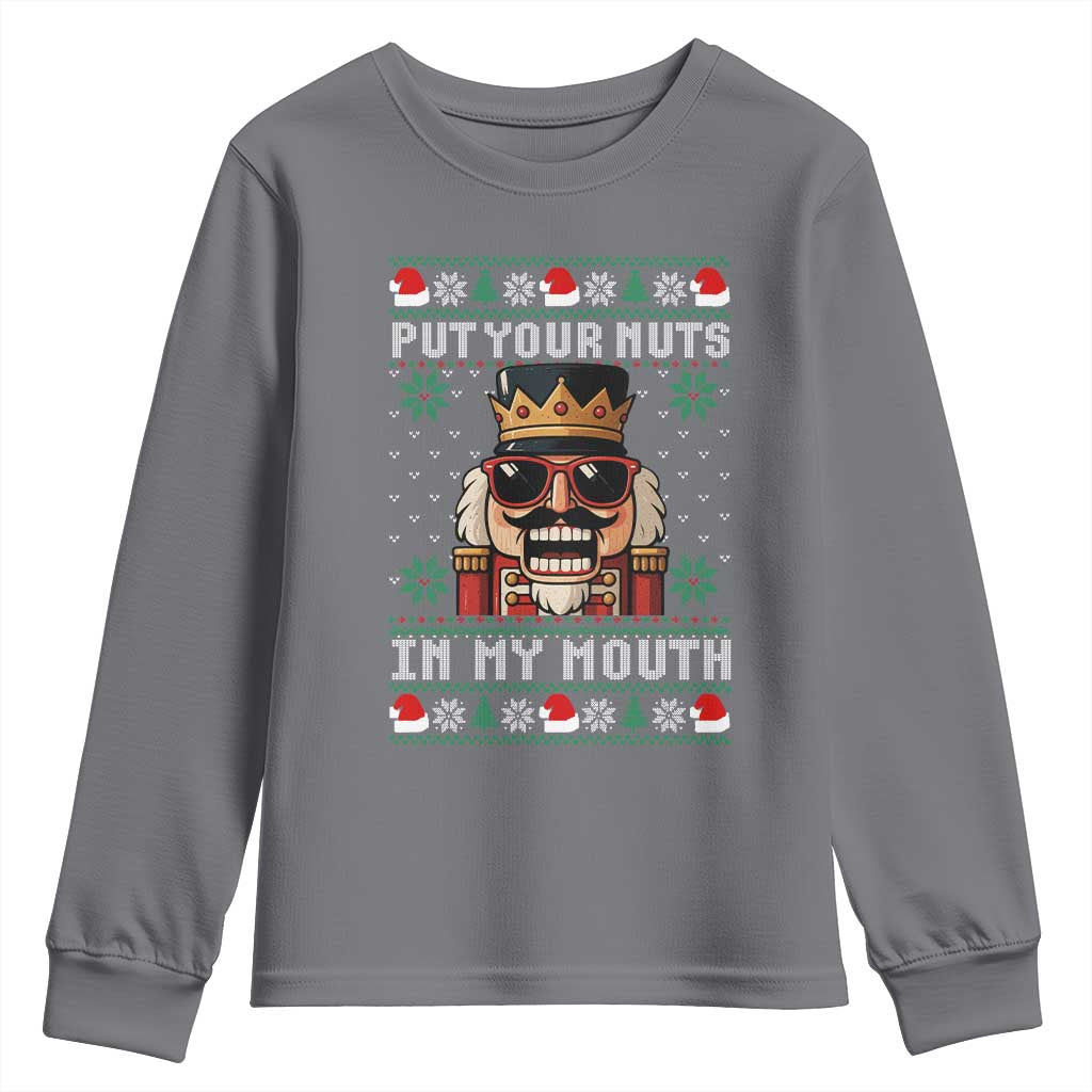 Inappropriate Christmas Youth Sweatshirt Funny Put Your Nuts in My Mouth Dirty Holiday TS10 Charcoal Print Your Wear
