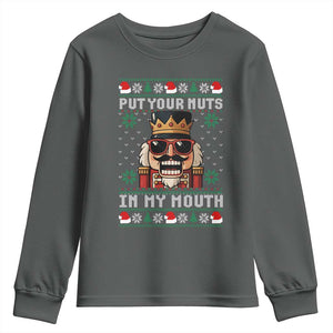 Inappropriate Christmas Youth Sweatshirt Funny Put Your Nuts in My Mouth Dirty Holiday TS10 Dark Heather Print Your Wear