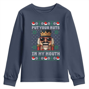 Inappropriate Christmas Youth Sweatshirt Funny Put Your Nuts in My Mouth Dirty Holiday TS10 Navy Print Your Wear