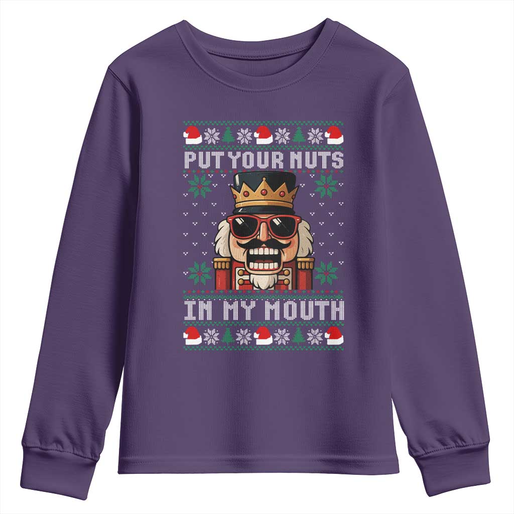 Inappropriate Christmas Youth Sweatshirt Funny Put Your Nuts in My Mouth Dirty Holiday TS10 Purple Print Your Wear