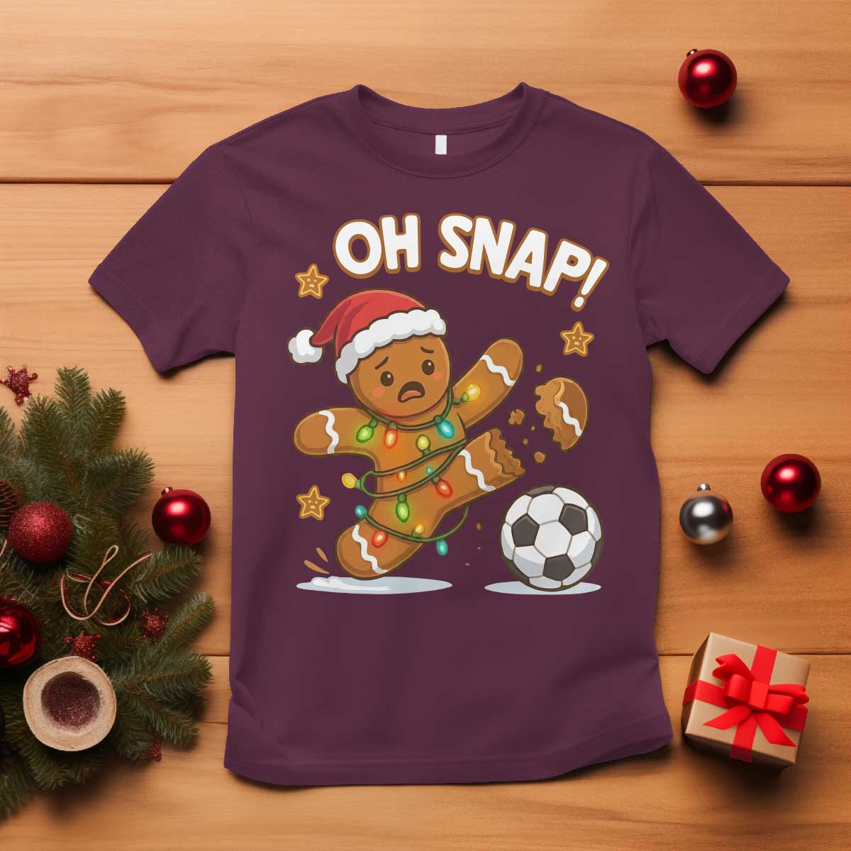 Oh Snap Gingerbreadman Christmas Soccer T Shirt TS10 Maroon Print Your Wear