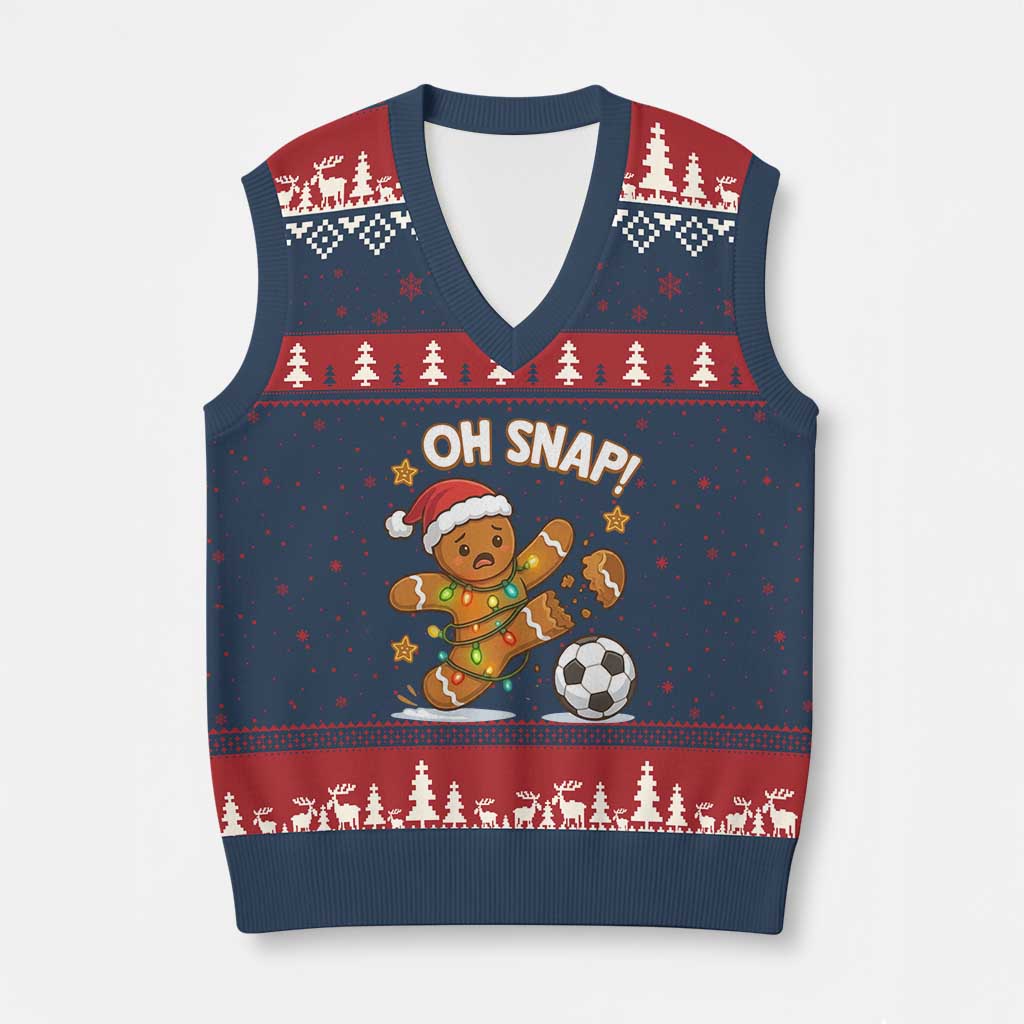 Oh Snap Gingerbreadman Xmas Soccer V-Neck Knit Sweater Vest TS10 Navy Red Print Your Wear
