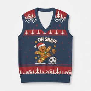 Oh Snap Gingerbreadman Xmas Soccer V-Neck Knit Sweater Vest TS10 Navy Red Print Your Wear