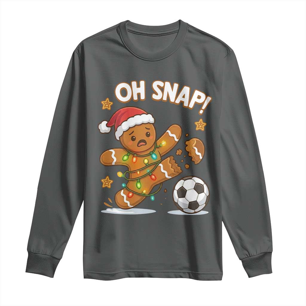 Oh Snap Gingerbreadman Christmas Soccer Long Sleeve Shirt TS10 Dark Heather Print Your Wear