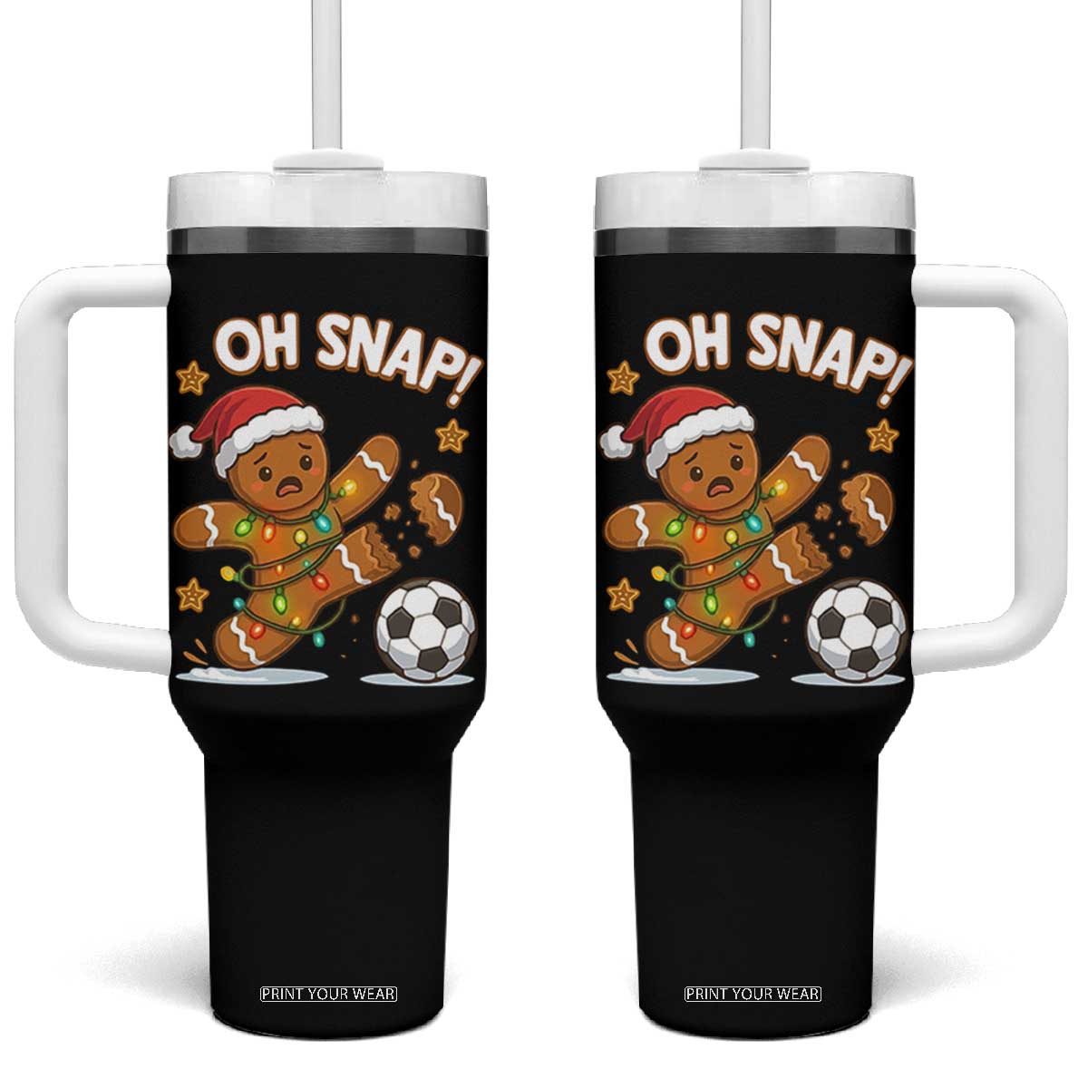 Oh Snap Gingerbreadman Christmas Soccer Tumbler With Handle TS10 One Size: 40 oz Black Print Your Wear