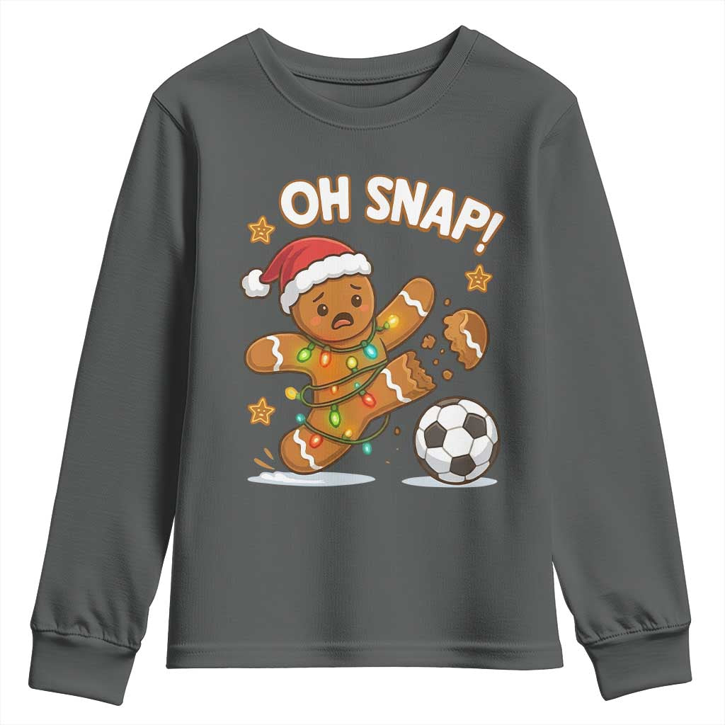 Oh Snap Gingerbreadman Christmas Soccer Youth Sweatshirt TS10 Dark Heather Print Your Wear