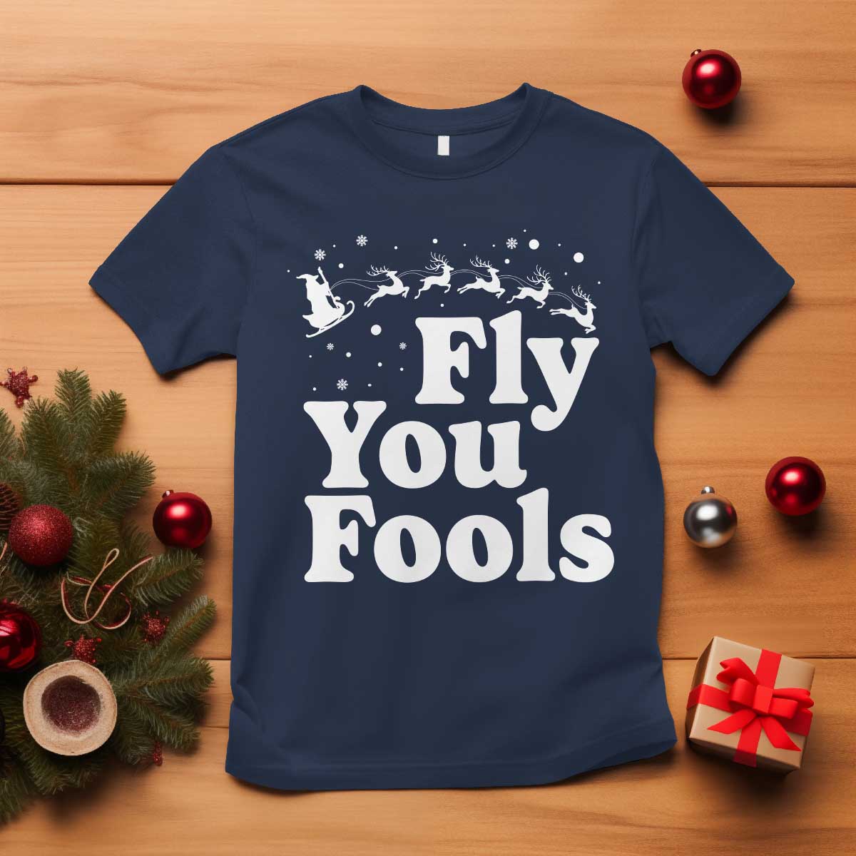 Funny Christmas T Shirt Fly You Fools Fantasy Movie Santa Sleigh Reindeer TS10 Navy Print Your Wear