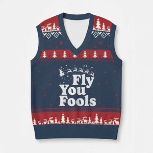 Funny Xmas V-Neck Knit Sweater Vest Fly You Fools Fantasy Movie Santa Sleigh Reindeer TS10 Navy Red Print Your Wear