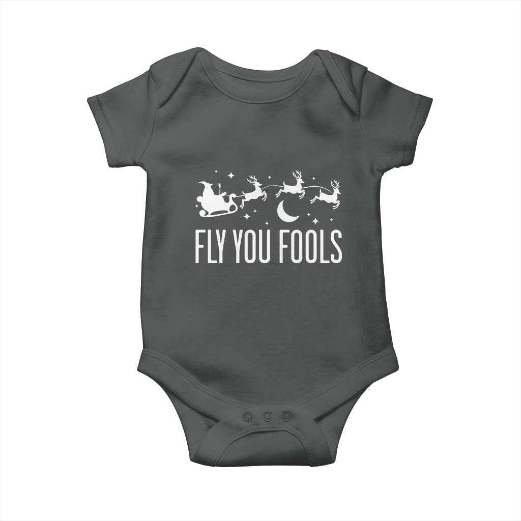 Funny Christmas Fly You Fools Baby Onesie Fantasy Movie Fellowship Santa Sleigh Reindeer TS10 Dark Heather Print Your Wear