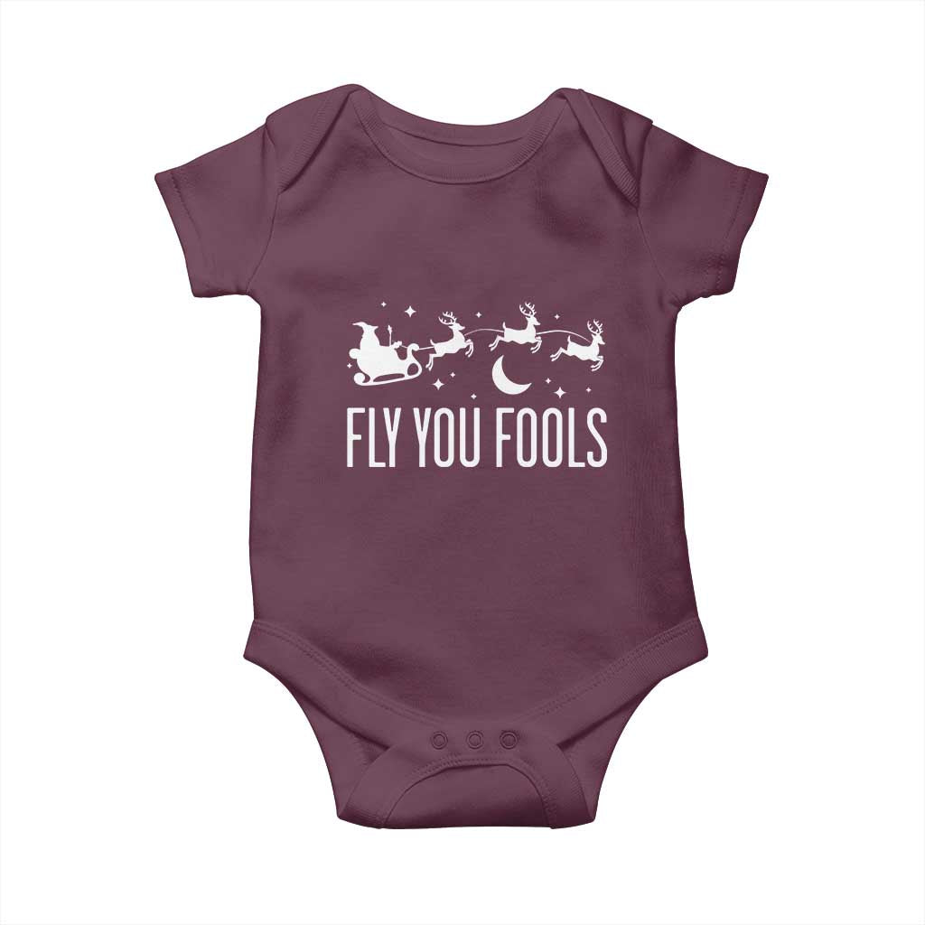 Funny Christmas Fly You Fools Baby Onesie Fantasy Movie Fellowship Santa Sleigh Reindeer TS10 Maroon Print Your Wear