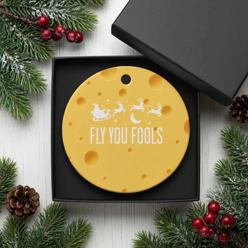 Funny Christmas Fly You Fools Ceramic Ornament Fantasy Movie Fellowship Santa Sleigh Reindeer - Print Your Wear