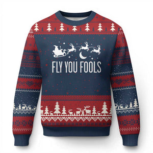 Funny Xmas Fly You Fools Ugly Christmas Sweater Fantasy Movie Fellowship Santa Sleigh Reindeer TS10 Navy Red Print Your Wear