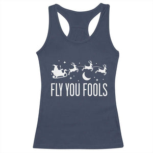 Funny Christmas Fly You Fools Racerback Tank Top Fantasy Movie Fellowship Santa Sleigh Reindeer - Print Your Wear