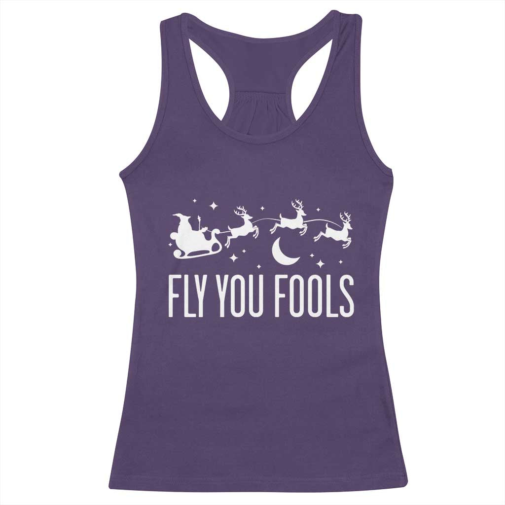 Funny Christmas Fly You Fools Racerback Tank Top Fantasy Movie Fellowship Santa Sleigh Reindeer - Print Your Wear