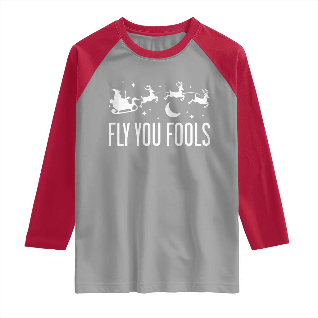Funny Christmas Fly You Fools Raglan Shirt Fantasy Movie Fellowship Santa Sleigh Reindeer TS10 Sport Gray Red Print Your Wear