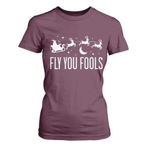 Funny Christmas Fly You Fools T Shirt For Women Fantasy Movie Fellowship Santa Sleigh Reindeer TS10 Maroon Print Your Wear