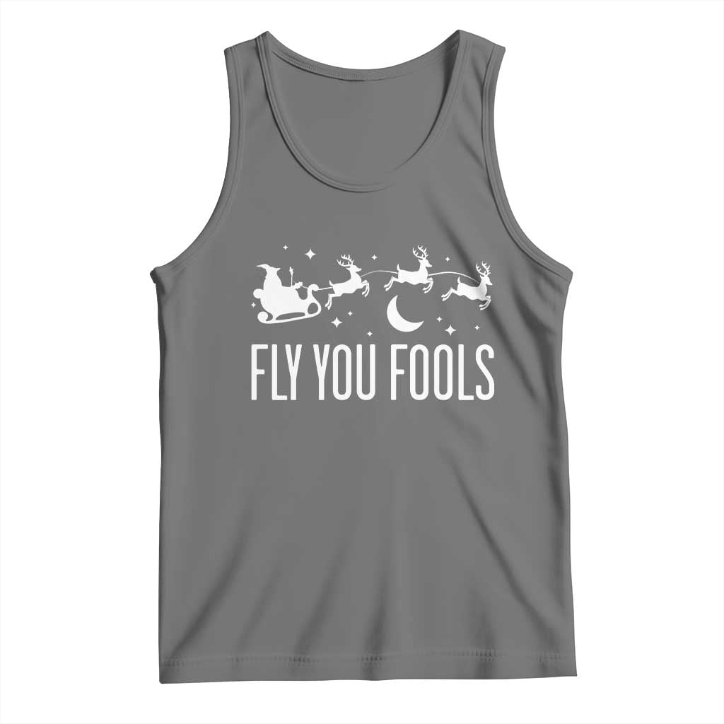 Funny Christmas Fly You Fools Tank Top Fantasy Movie Fellowship Santa Sleigh Reindeer TS10 Black Heather Print Your Wear