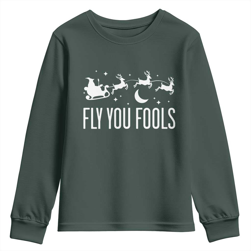 Funny Christmas Fly You Fools Youth Sweatshirt Fantasy Movie Fellowship Santa Sleigh Reindeer TS10 Dark Forest Green Print Your Wear